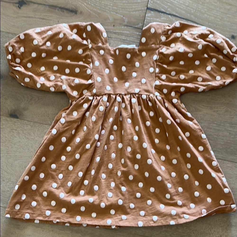 Zara Tan Dress with White Polka Dots